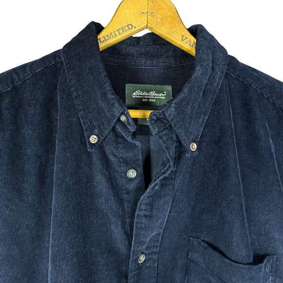 Eddie Bauer Navy Corduroy Oversized Button-Down Shirt Size Medium – 100% Cotton - Picture 3 of 6